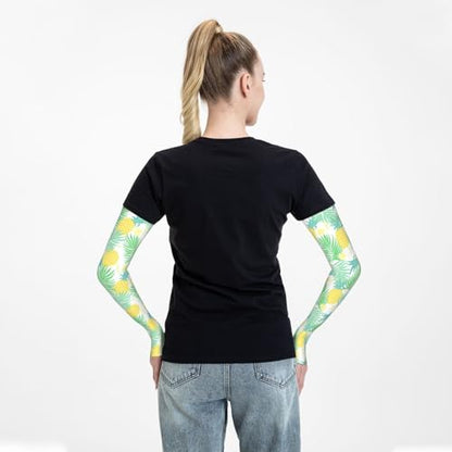Cooling Arm Sleeves Cover Summer Sun Protection Arm Sleeves For Men Women Baseball Cycling Golf Running - color: Tropical Plant Leaves and Pineapple 9