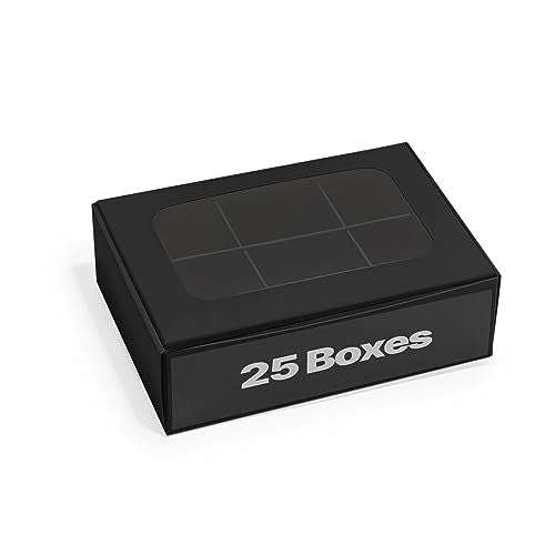 25 pcs Black Mini Truffle Box for 6 treats with Window and Dividers, Bakery Boxes, 5 x 3.5 x 1.57 Inches VERY SMALL Baking Boxes, Square Truffles Box Decorating Supplies for Gift Giving - color: Black