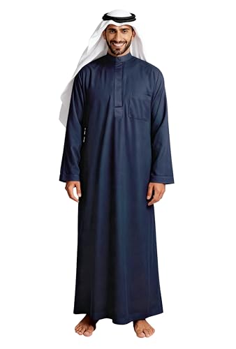 HOMELEX Men's Muslim Clothes Thobe Middle East Kaftan Saudi Arab Caftans Islamic Abaya Dress Dubai Robes - color: Blue-2, size: Small