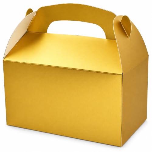 The Dreidel Company 25-Pack Gold Gable Treat Boxes, Party Favors, 6.25" x 3.5" x 3.5" Inch Box, 25-Pack (Gold) - color: Gold