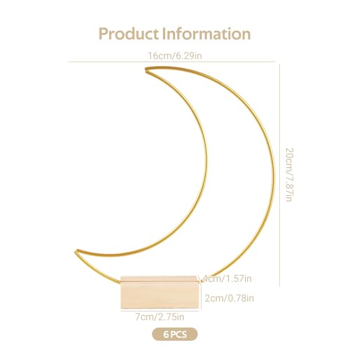 6pcs Wedding Decoration Table Hoop Party Centerpieces with Wood Base Moon Shape Metal Hoop Centerpiece Elegant Moon Metal Hoop Sturdy Golden Hoop Centerpieces Wreath Ring Stand