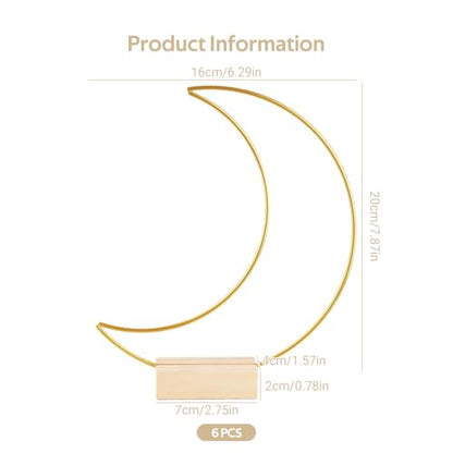 6pcs Wedding Decoration Table Hoop Party Centerpieces with Wood Base Moon Shape Metal Hoop Centerpiece Elegant Moon Metal Hoop Sturdy Golden Hoop Centerpieces Wreath Ring Stand