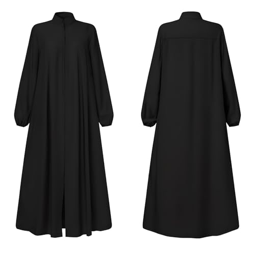 Womens Abaya Muslim Long Sleeve Front Zipper Dress Prayer Islamic Clothes with Pockets - color: Black, size: XX-Large