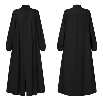 Womens Abaya Muslim Long Sleeve Front Zipper Dress Prayer Islamic Clothes with Pockets - color: Black, size: XX-Large