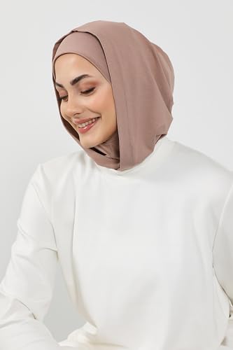Aisha's Design Full Coverage%95 Cotton Bonnet for Women, Ready-to-Wear Hijab Bonnet Headscarf with Neck Coverage - color: Mink