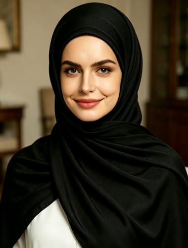 Lina & Lily Non-see-through Premium Jersey Maxi Hijab Head Scarf Wrap for Muslim Women - color: Black