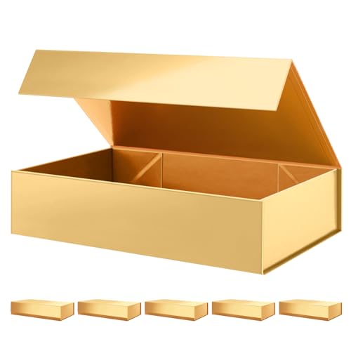 PACKHOME 6 Extra Large Gift Boxes 17.5x11.3x4.3 Inches, Sturdy Shirt Boxes with Magnetic Lids for Clothes and Large Gifts (Glossy Gold) - color: 17x11x4 Inch-Gold-Pack of 6