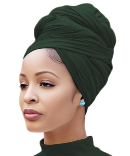 Nonbongoy Head Wraps for Black Women Stretch Headwraps Large Hair Wraps Hijab Scarves for Muslim Head Scarf Turban Headbands - color: 1-dark Green Headwrap