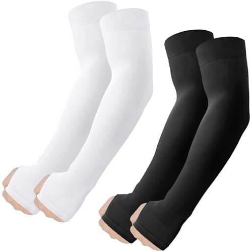 ROXUN Arm Sleeves with Thumb Hole, Cooling UV Sun Protection Compression Tattoo Cover Up for Men/Women - color: 2 Pairs - Black+white