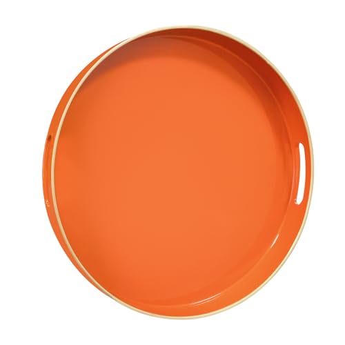 MAONAME 13" Orange Decorative Tray, Plastic Round Serving Tray with Handles - color: Orange, size: 13"