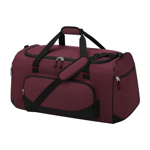 55L Large Sports Duffle Gym Bag for Men, Maroon | Heavy Duty, Multi Pockets, Roomy, 22 inch - color: Maroon