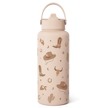 Western Cowgirl Water Bottle 32oz Stainless Steel with Lid, Insulated Bottles for Women Girls, Gift Idea for Birthday Christmas - color: Cowgirl