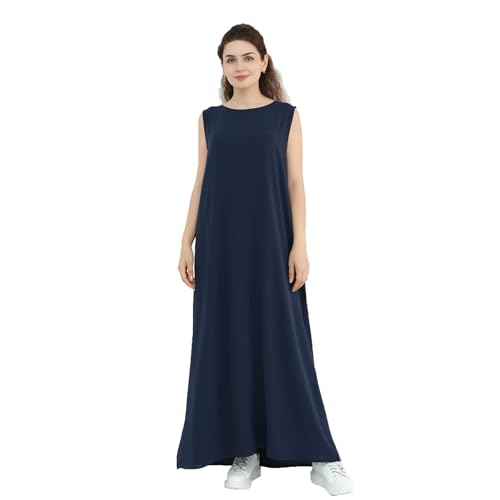 Prlemend Two-Pieces Abaya for Women Muslim Robe with Belt Prayer Dress Set | 2PCs, with Belt, Cake Skirt - color: Dark Blue, size: Large