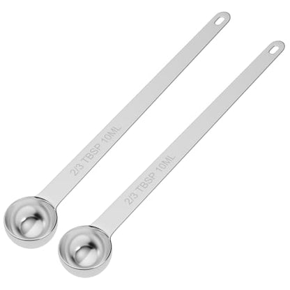 2PCS 2/3TBSP(10ml) Extra Long Handle Measuring Spoon, 18/8 Stainless Steel | Food-Grade SS 304, Accurate, BPA-Free, Dishwasher Safe, Engraved Marking, Kitchen Essential - size: 2/3tbsp|10ml