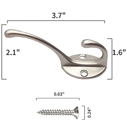 30 Pack Heavy Duty Silvery Dual Coat Hooks for Coat, Bag, Scarf, Hat | Coat Hooks Wall Mounted with 60 Screws Retro Double Hooks Utility Hooks for Towel, Key, Cap, Cup - color: 30 Pcs Silvery