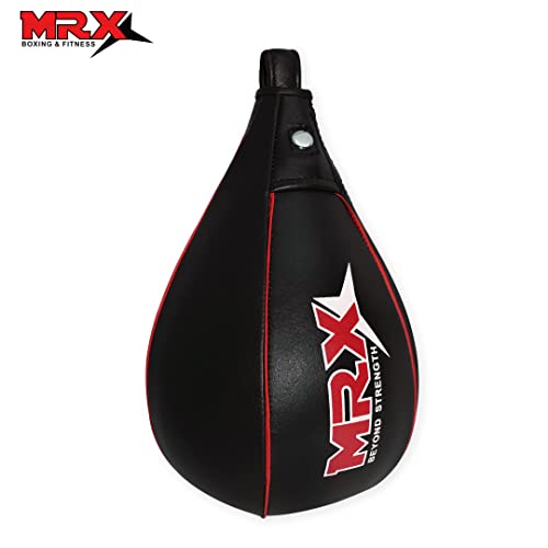 MRX Speed Punching Bags Genuine Leather MMA Training Speed Bag Muay Thai SpeedKills Punching, Dodge Striking Bag for Workout Pro Boxing Bag for Home Gym Kids, Men, Women - color: Full Black Red
