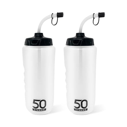 50 Strong 1 Liter Water Bottle with Straw – 2-Pack Easy-Squeeze Sports Bottles with Long Straw & Built-In Finger Grip – BPA-Free – Made in USA – Ideal for Hockey, Football, Lacrosse & Boxing - size: 2 Pack
