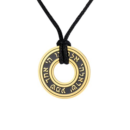 TEAMER Shema Yisrael Necklace Jewish Prayer Hear O Necklace Stainless Steel Hebrew Pendant Religious Vintage Jewelry for Men Women - style: Rope Chain - Gold