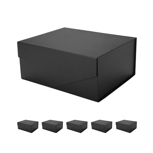 PACKHOME 6 Black Gift Boxes 9x6.5x3.8in with Magnetic Lids - color: 9x6.5x3.8 Inch-Black-Pack of 6