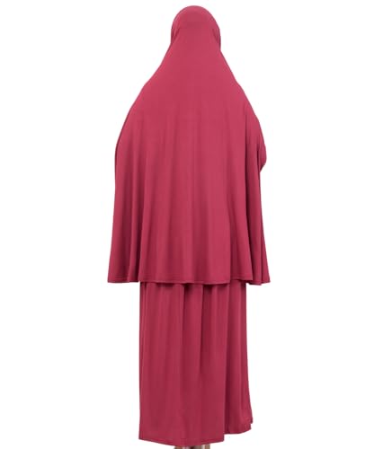Prien Soft Prayer Dress For Women, Muslim Abaya Hijab Set, Long Turkish Cotton Praying Outfit, Islamic Clothes For Ramadan - color: Burgundy