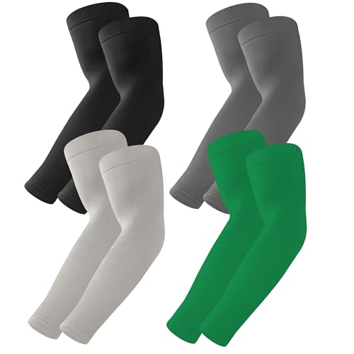 BHYTAKI UV Sun Protection Arm Sleeves, UPF 50 Sports Cooling Arm Compression Sleeves for Men Women Teenager - color: 1 Black+1 Dark Gray+1 Light Gray+1 Green