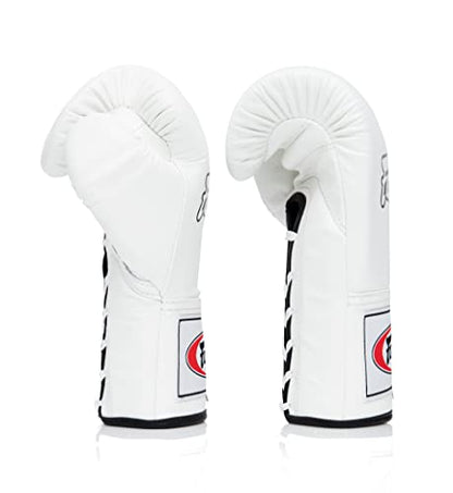 Fairtex BGL6 Handmade Leather Gloves| Optimal fist Closure with a Locked-Thumb Design| Premium Leather |Triple-Layered Foam |Lace-up Closure. Ideal for Boxing, MMA, and Kickboxing. - color: White, size: 14 oz