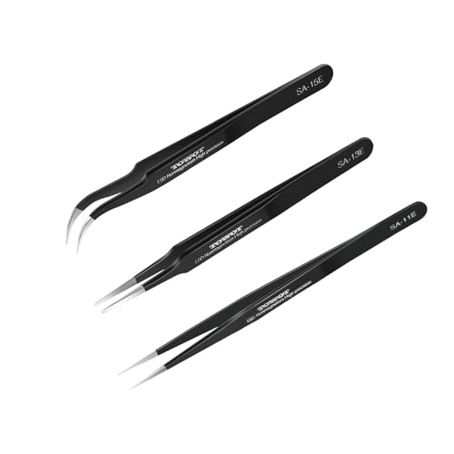 TOWOT 3 PCS Precision Tweezers Set, Premium Anti-static Stainless Steel Electronics Tweezers for Craft, Soldering, Jewelry Making, and Experimental Work Industrial Tweezers - style: set