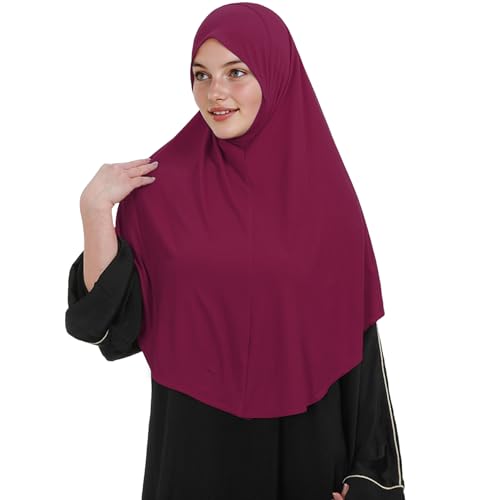 Instant Hijab for Women Muslim Stretchy Prayer Hijab Islamic Headscarf - color: Purple Red