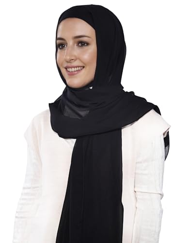 Lina & Lily Premium Chiffon Ninja Instant Hijab Scarf Stitched Jersey Cap Neck Cover Full Coverage - color: Black