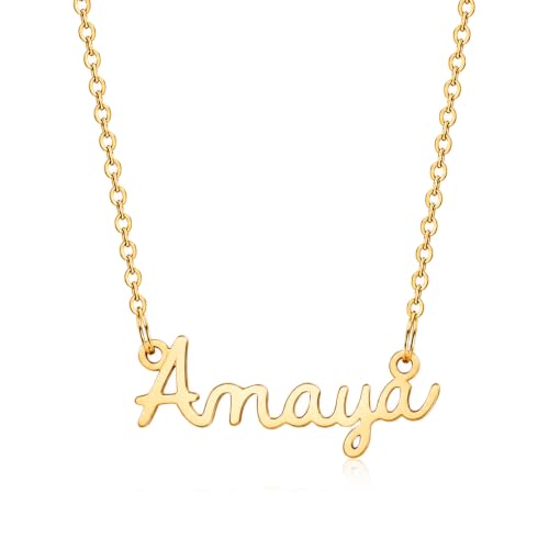 MOMOL 18K Gold Plated Stainless Steel Name Necklace Personalized Custom Name Necklace Customized Nameplate Necklace for women - style: Amaya