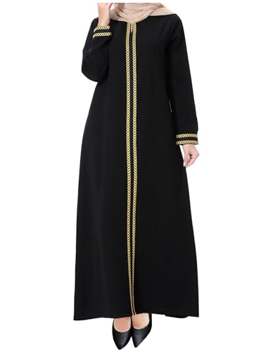 WSPLYSPJY Embroidered Abaya Muslim Dresses for Women Maxi Long Sleeve Prayer Clothes Middle Eastern Kaftans - color: Black, size: Small