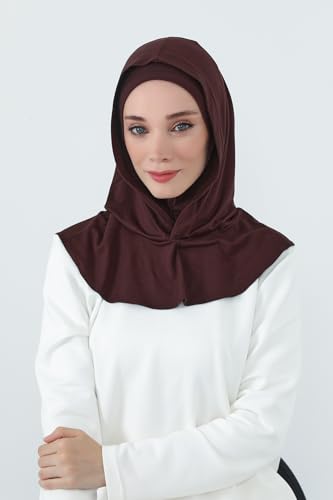 Aisha's Design Full Coverage%95 Cotton Bonnet for Women, Ready-to-Wear Hijab Bonnet Headscarf with Neck Coverage - color: Brown