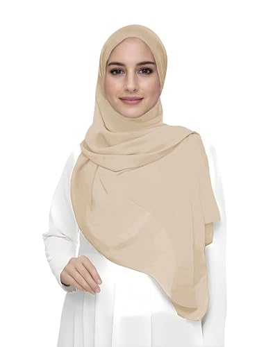 Premium Chiffon Hijab Head Scarf Shawl Wrap for Muslim Women Lightweight - color: Beige