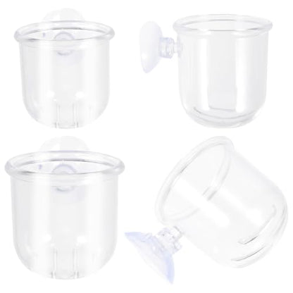 PRETYZOOM 4pcs Aquarium Fish Tank Feeding Cups with Suction Cup, Acrylic Fish Feeder Bowls for Bait and Food Holding, Small and Large Sizes for Aquarium and Shrimp Feeding Supplies