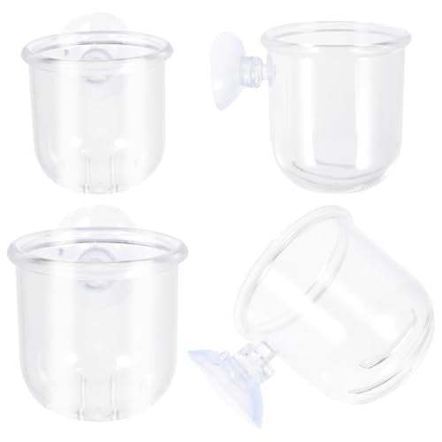 PRETYZOOM 4pcs Aquarium Fish Tank Feeding Cups with Suction Cup, Acrylic Fish Feeder Bowls for Bait and Food Holding, Small and Large Sizes for Aquarium and Shrimp Feeding Supplies