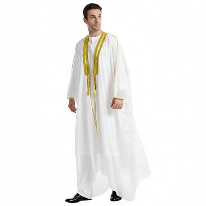 Men's Kaftan - Muslim Robe Thobe Caftan - color: White and Yellow Gold, size: Large