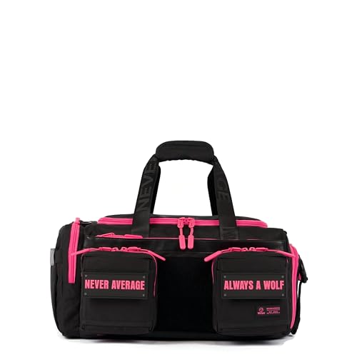 WOLFpak 30L Perfect Duffle Bag (Neon Pink) Tactical Gym Bag Hardshell Base 1000D Waterproof Travel Carry On with Shoe Compartment, Dual Cup Holders, Laptop Sleeve & Molle Straps - color: Neon Pink
