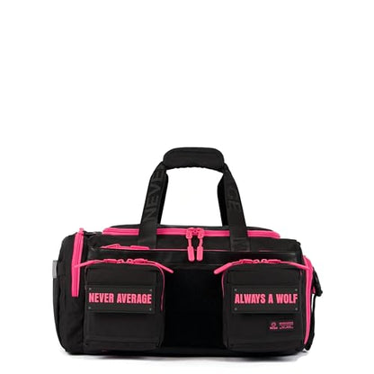 WOLFpak 30L Perfect Duffle Bag (Neon Pink) Tactical Gym Bag Hardshell Base 1000D Waterproof Travel Carry On with Shoe Compartment, Dual Cup Holders, Laptop Sleeve & Molle Straps - color: Neon Pink