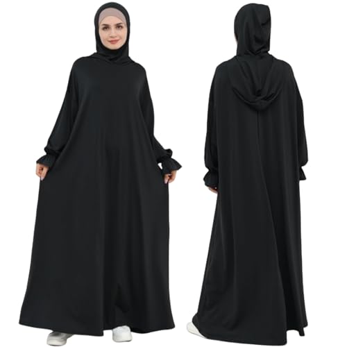 Muslim Dress for Women Pakistani Kaftan Abaya Robe Arabic Islamic Prayer Clothes Dubai Outfits - color: Black