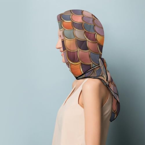 Women’s Square Scarf 27"x27", Lightweight Chiffon Satin Feel Fashion Scarf for Neck Hair Band Head Wrap Bag Accessory - color: Colorful Fish Scale