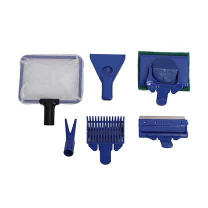 Fish Cleaning Tools, 5 in 1 Gravel Rake Scraper Plant Fork Sponge Brush Fish Net Comfortable Grip Aquarium Cleaning Tool Kit for Aquarium Telescopic Cleaning