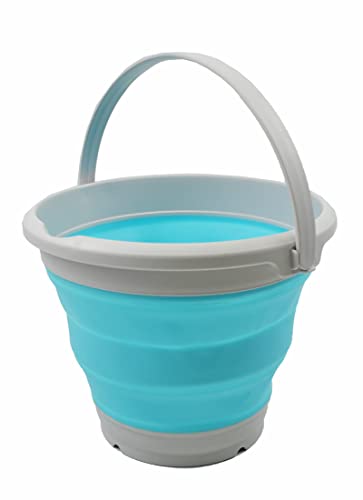 SAMMART 5.5L (1.4 Gallon) Collapsible Plastic Bucket - Foldable Round Tub - Portable Fishing Water Pail - Space Saving Outdoor Waterpot. (Grey/Cyanine, 1) - color: Grey/Cyanine
