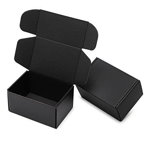 Mcfleet 6x4x3 Small Black Shipping Boxes - 24 Pack Corrugated Cardboard Mailing Box Packaging for Small Business - Tab Locking Literature Mailer Flat Empty Gift Packing Supplies - color: Black, size: 6x4x3 Inches
