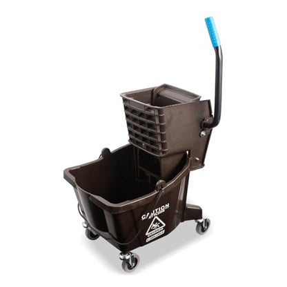 Carlisle FoodService Products 26 Qt Mop Bucket with Side Wringer, Brown | Polypropylene, 50,000-Cycle Wringer, Non-Marking Swivel Casters, Color-Coded Cleaning, Assembly Required - color: Brown