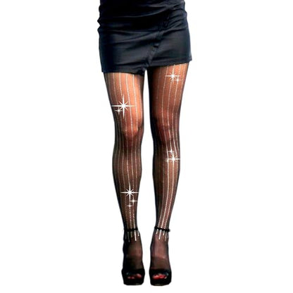 Millennials In Motion Sheer Elegance Patterned Tights - color: Rhinestone