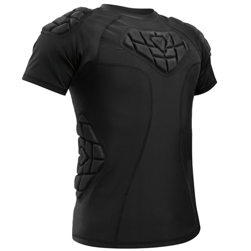 Zicac Men's Sports Shock Rash Guard Compression Padded Shirt Soccer Basketball Protective Gear Chest Rib Guards - color: Black, size: XX-Large