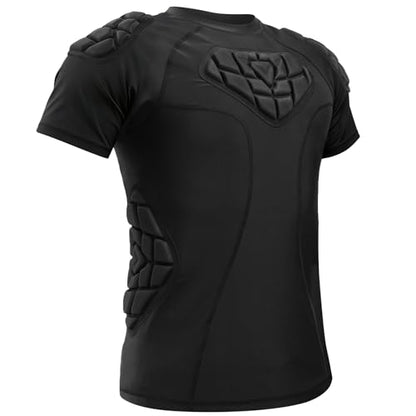 Zicac Men's Sports Shock Rash Guard Compression Padded Shirt Soccer Basketball Protective Gear Chest Rib Guards - color: Black, size: XX-Large