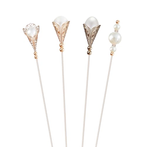 Norme 4 Pcs Long Elegant Retro Hat Pins for Women Decorative Pins Brooches for Hats Suits Scarves Jewelry Accessories Gifts - style: Pearl Style
