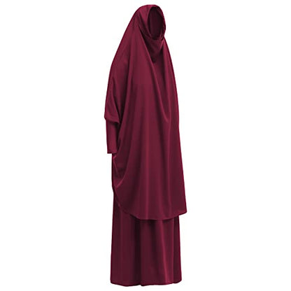 Women's Muslim Prayer Dress Hijab Scarf Eid Prayer Jilbab Khimar Niqab Burka Abaya Maxi Islamic Arabian Modest Cardi Robe - color: Burgundy