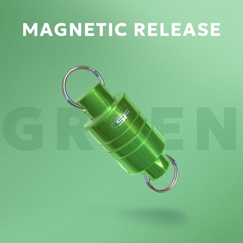 SF Strongest Magnetic Net Release Magnetic Keychain Fly Fishing Net Retractor Magnet Clip Holder Retractor with Retractable Coiled Lanyard Carabiner - color: Green Magnet+ Black Aluminum Alloy Hook